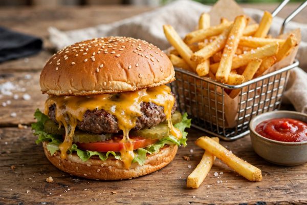 Classic cheese burger with fries